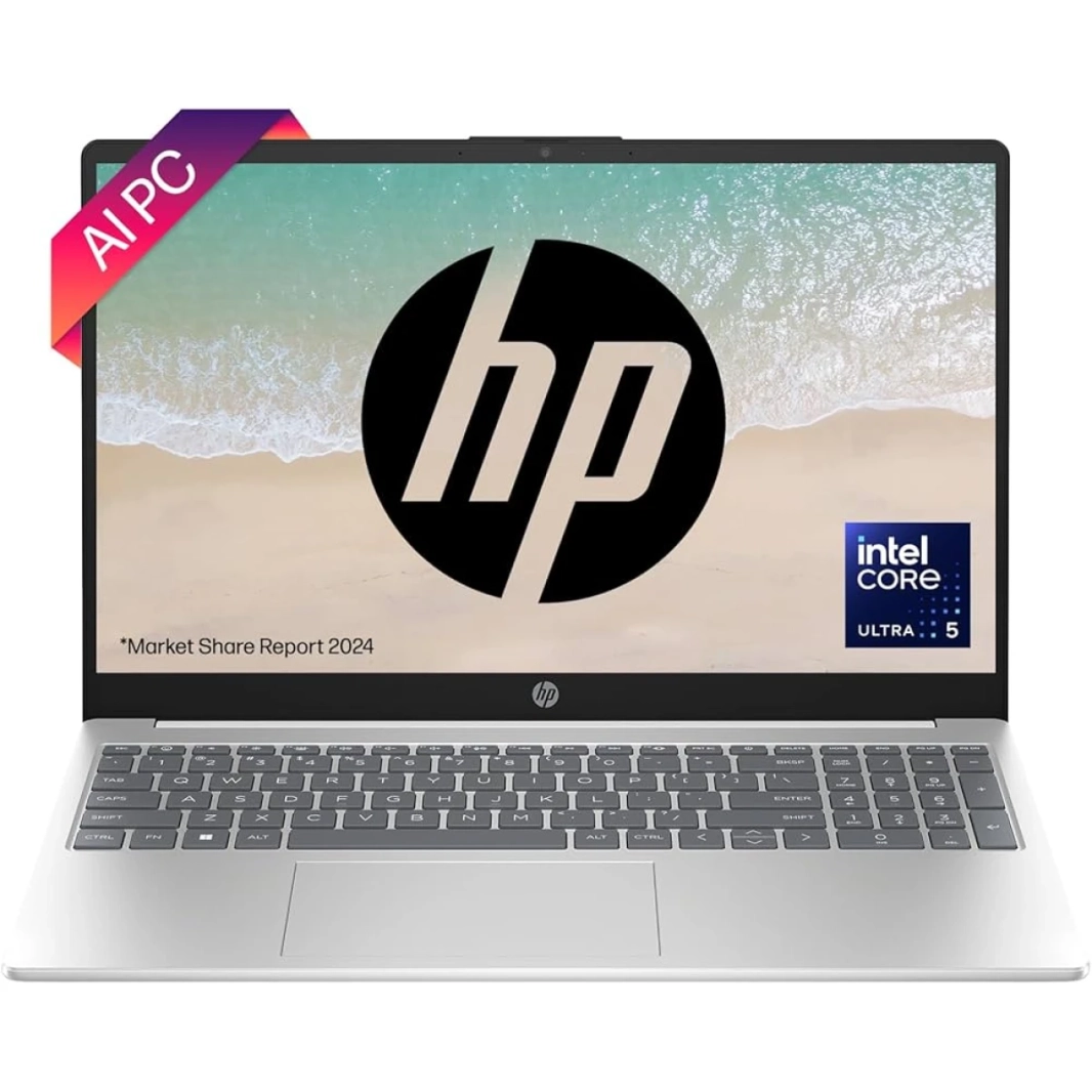 كمبيوتر محمول HP 15-fd1017ne (2024) جديد بمعالج Intel Core Ultra 5 125H 14-Cores مع معالج عالي الأداء وذاكرة DDR5 وشاشة IPS - فضي طبيعي