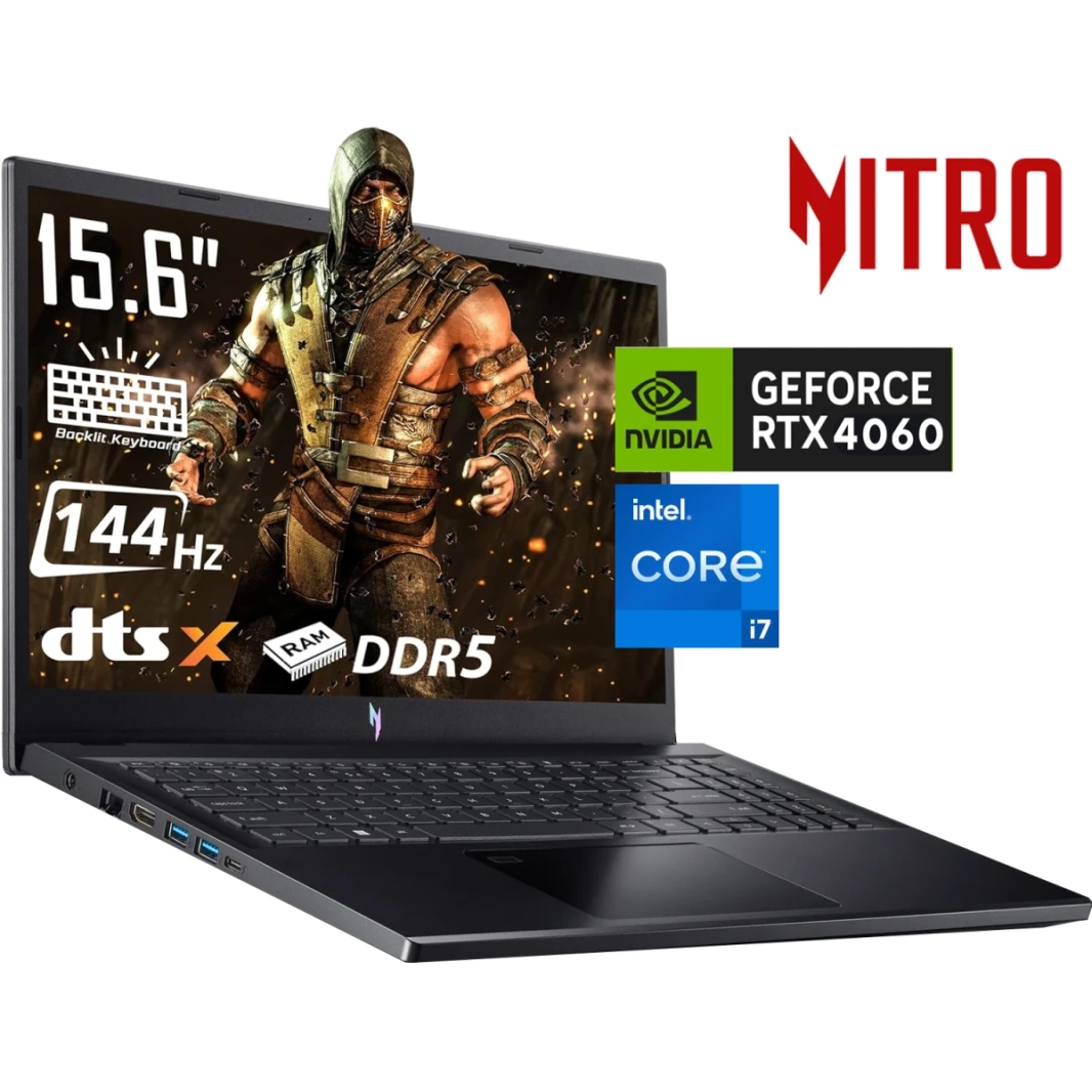 Acer Nitro V 15 (2023) ANV15-51-791W معالج Intel Core i7 من الجيل الثالث عشر بعشرة أنوية وذاكرة DDR5 وبطاقة رسومات Nvidia RTX 4060 سعة 8 جيجابايت وشاشة 165 هرتز - أسود
