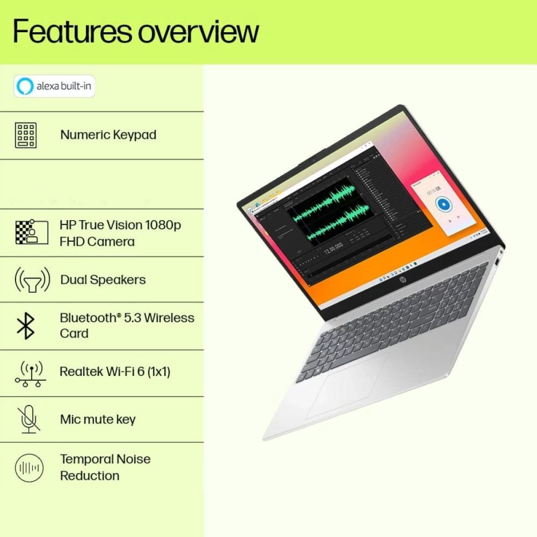 كمبيوتر محمول HP 15-fd0149ne (2023) جديد، معالج Intel Core i5 من الجيل الثالث عشر، 10 أنوية، تصميم نحيف مع لوحة مفاتيح بإضاءة خلفية (مخصص) - فضي