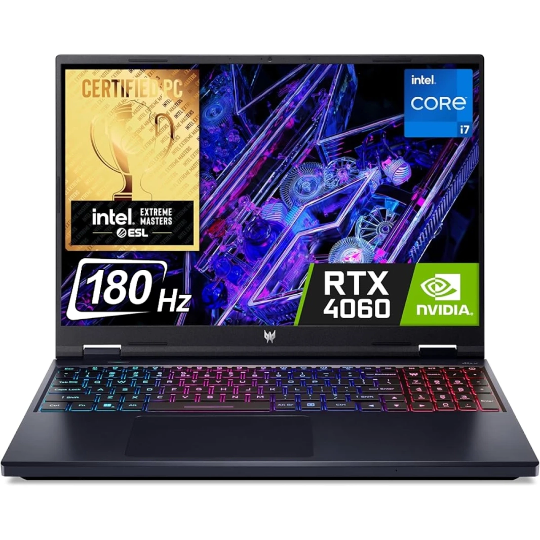 كمبيوتر محمول Acer Predator Helios Neo 16 (2024) الجديد من الجيل الرابع Intel Core i7 14650HX 16-Cores مع Nvidia RTX 4060 8GB DDR6 وشاشة IPS بمعدل تحديث 180 هرتز - أسود سحيق