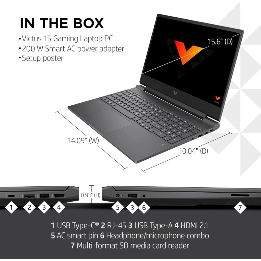 كمبيوتر محمول Victus من HP (2023) 15-fa1082wm جديد من الجيل الثالث من Intel Core i5 ثماني النواة مع شاشة Nvidia RTX 4050 6GB و144Hz - فضي ميكا