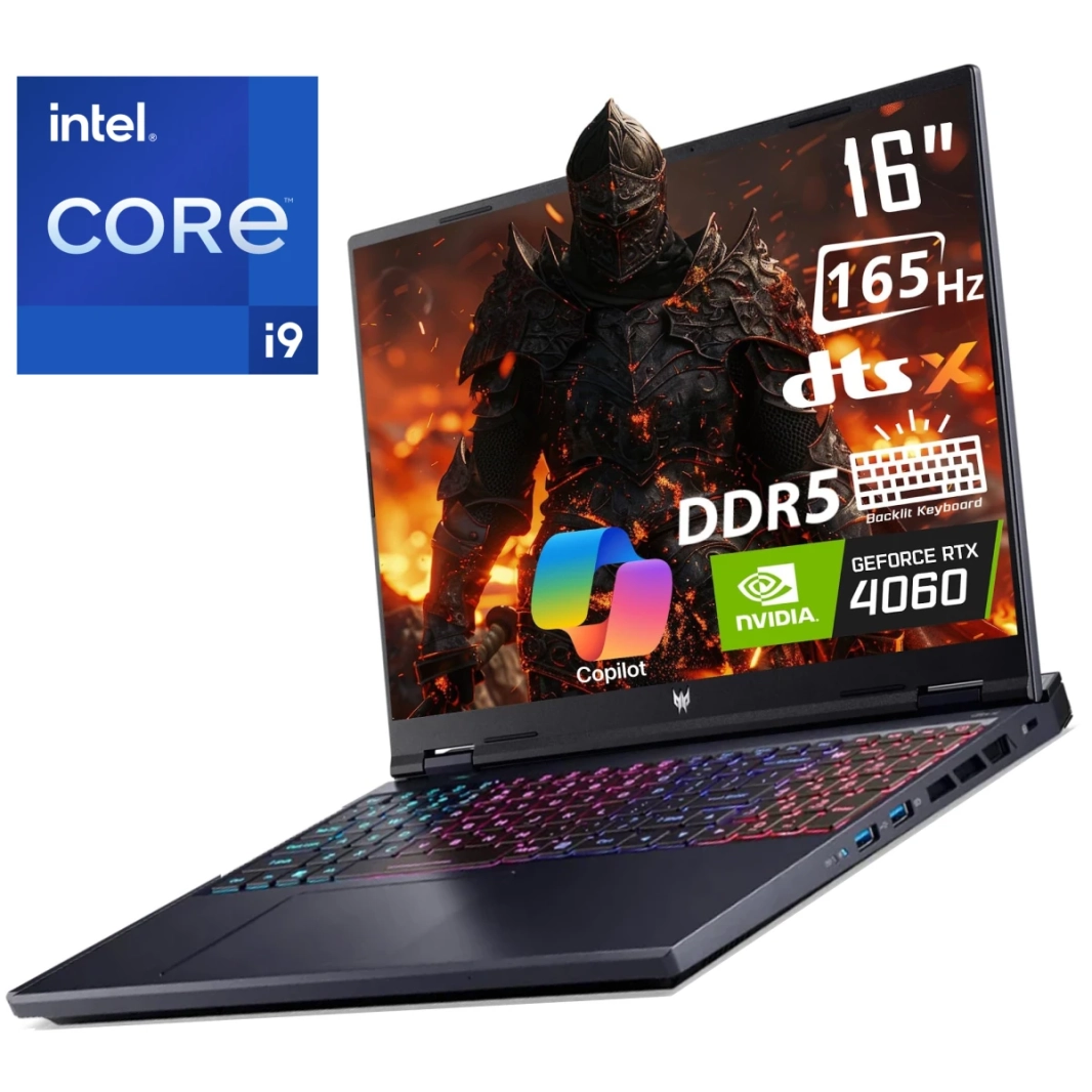 كمبيوتر محمول Acer Predator Helios Neo 16 (2024) الجديد من الجيل الرابع Intel Core i9 14900HX 24-Cores مع Nvidia RTX 4060 8GB DDR6 وشاشة IPS بدقة 2.5K بمعدل تحديث 165 هرتز - أسود سحيق