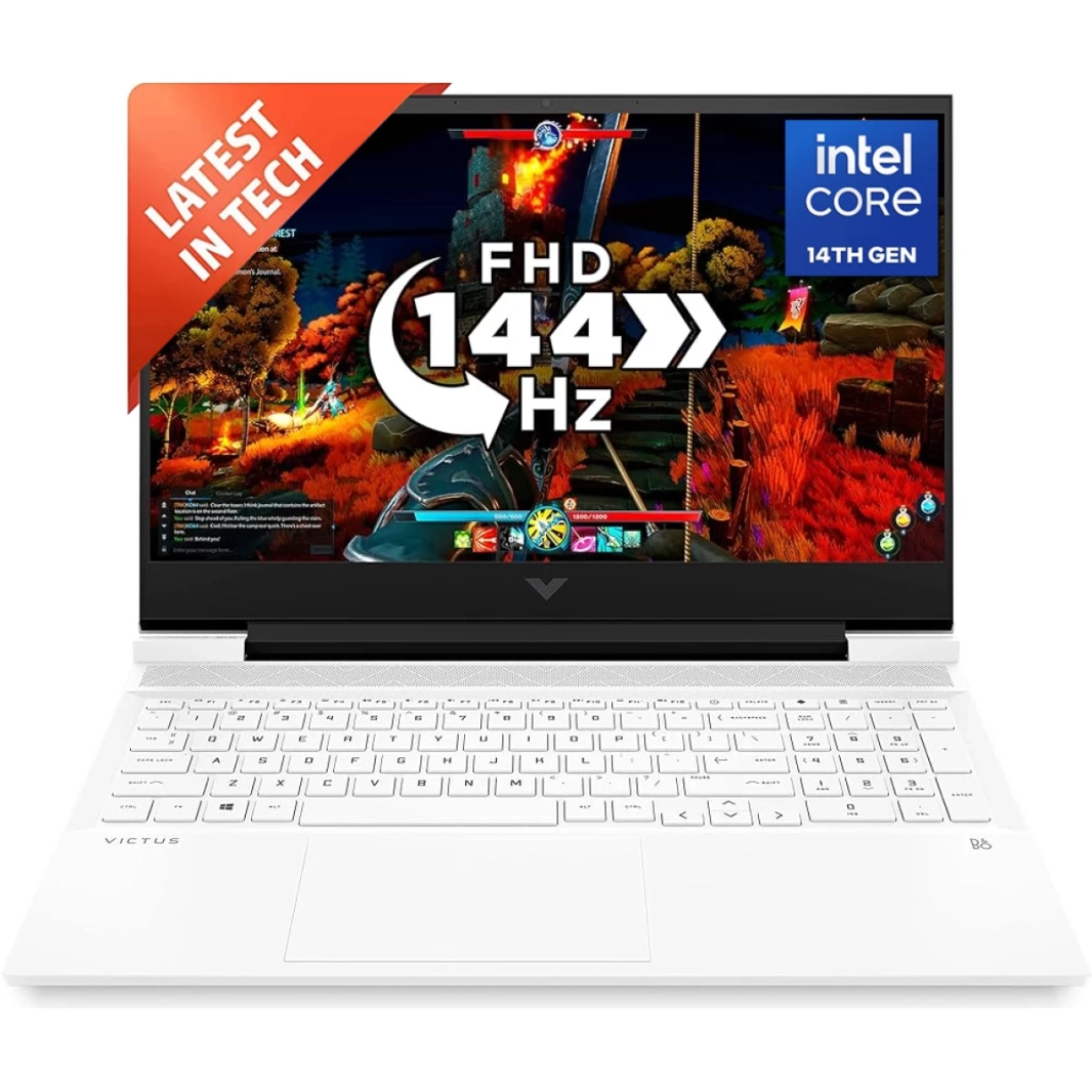 كمبيوتر محمول Victus من HP (2024) 16-r1011ne جديد من الجيل الرابع من Intel Core i7 14650HX 16-Cores مع شاشة Nvidia RTX 4050 6GB وتردد 144 هرتز - أبيض سيراميكي