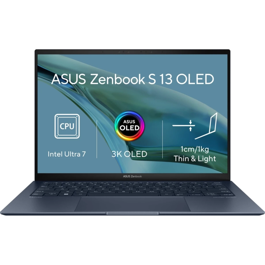 ASUS Zenbook S 13 OLED (2024) UX5304MA Intel Core Ultra 7 12-Cores مع شاشة OLED فائقة الخفة 1 كجم و3K، أزرق