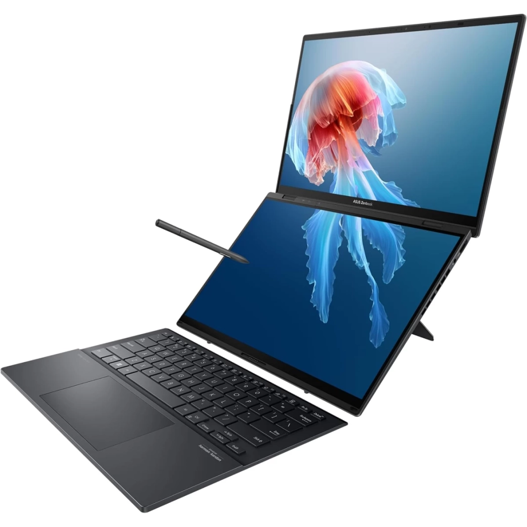 ASUS Zenbook Duo (2024) UX8406 ​​Intel Core Ultra 7 155H 16-Cores مع شاشتين OLED تعملان باللمس مقاس 14 بوصة وبطارية كبيرة - Inkwell Grey