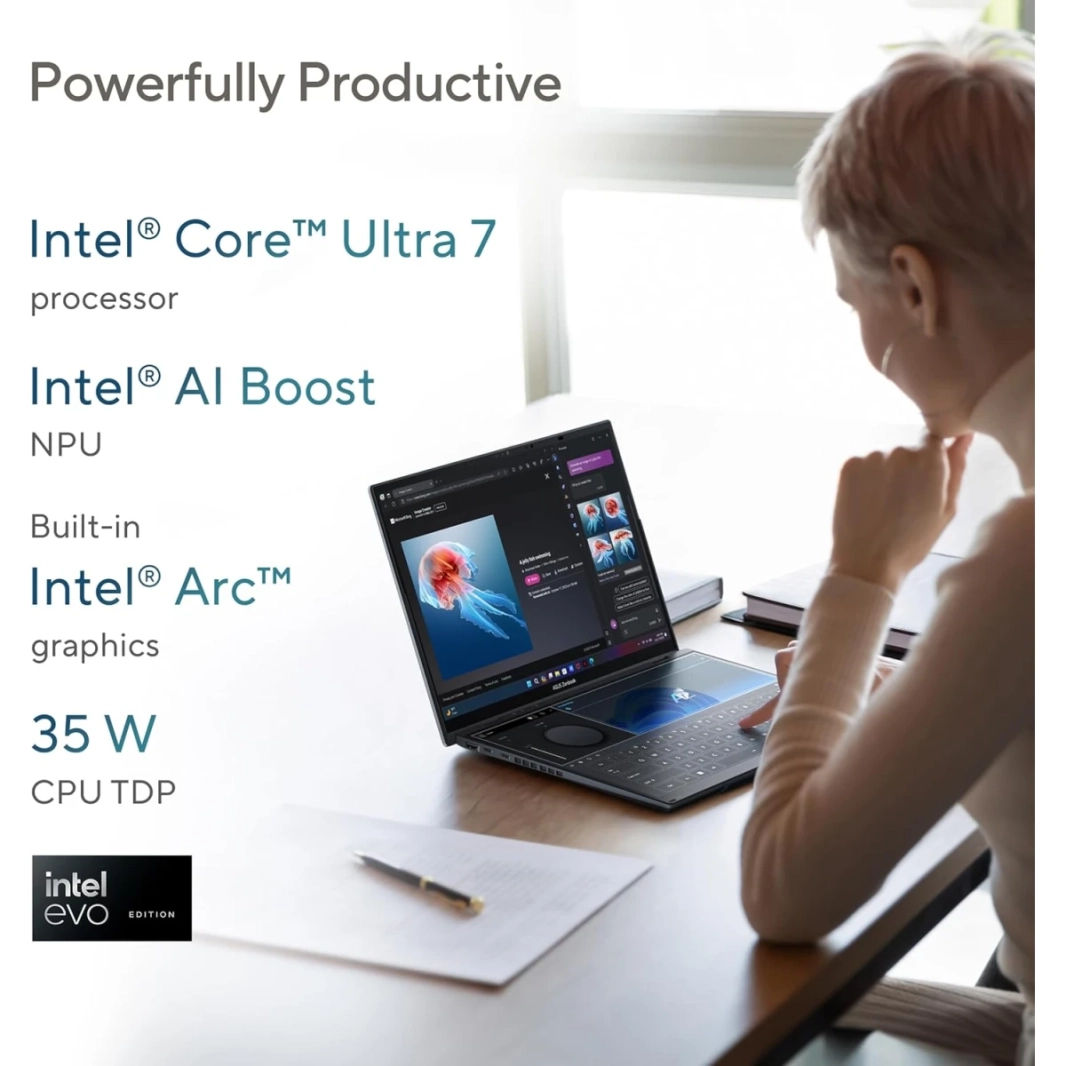 ASUS Zenbook Duo (2024) UX8406 ​​Intel Core Ultra 7 155H 16-Cores مع شاشتين OLED تعملان باللمس مقاس 14 بوصة وبطارية كبيرة - Inkwell Grey