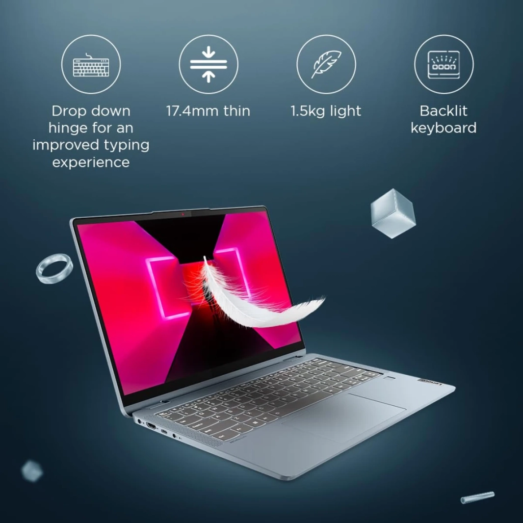 جهاز Lenovo Flex 5 الجديد من الجيل الثاني من معالج Intel Core i7 10-Cores 2 في 1 بتصميم أنيق وديناميكي مع شاشة تعمل باللمس بزاوية 360 درجة - رمادي عاصف