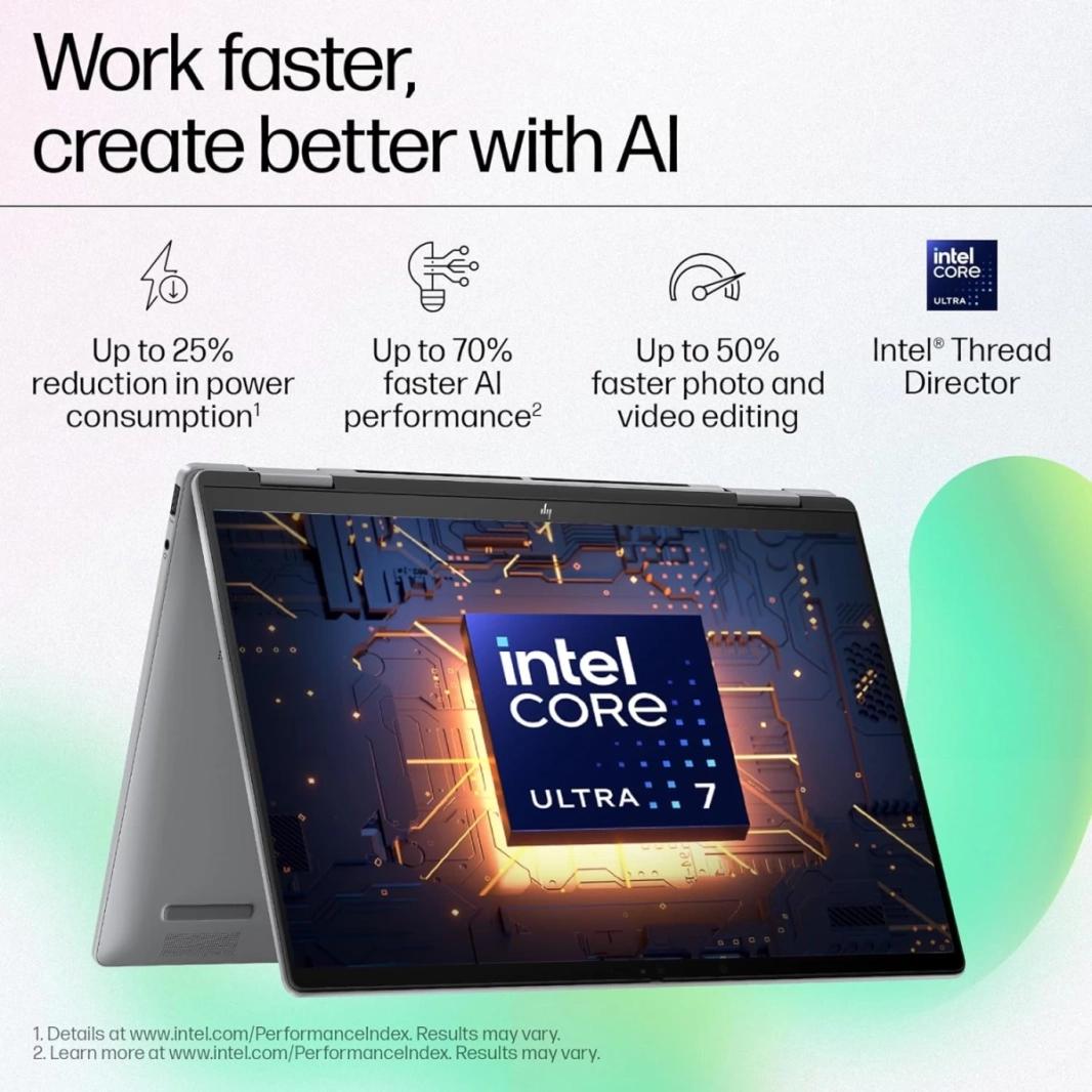 HP Envy X360 14 (2024) 14-es1013dx شاشة تعمل باللمس 2 في 1 بمعالج Intel Core Ultra 5 معزز بالذكاء الاصطناعي 10 أنوية - فضي