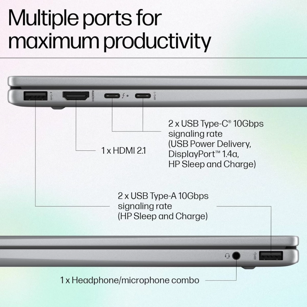 HP Envy X360 14 (2024) 14-es1013dx شاشة تعمل باللمس 2 في 1 بمعالج Intel Core Ultra 5 معزز بالذكاء الاصطناعي 10 أنوية - فضي