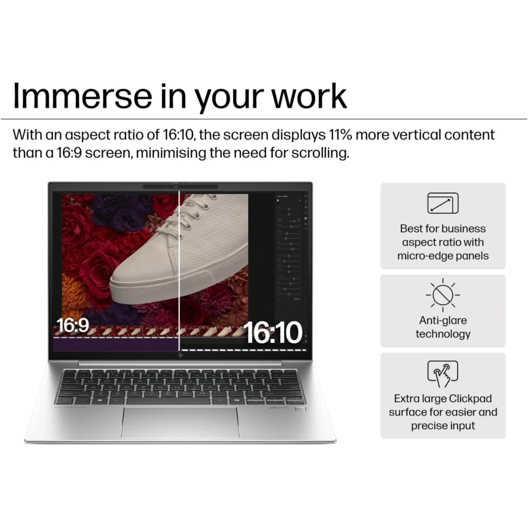 HP EliteBook 840 G11 (2024) الجديد Intel Core Ultra 7 10-Cores AI-Enhanced خفيف وقوي للأعمال التجارية الآمنة - فضي