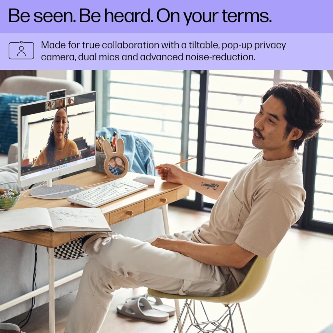 كمبيوتر HP All-in-One 24-cr0023ne (2023) جديد بمعالج Intel Core i7 من الجيل الثالث عشر و10 أنوية وشاشة لمس IPS Full HD 99% sRGB مقاس 24 بوصة - أسود