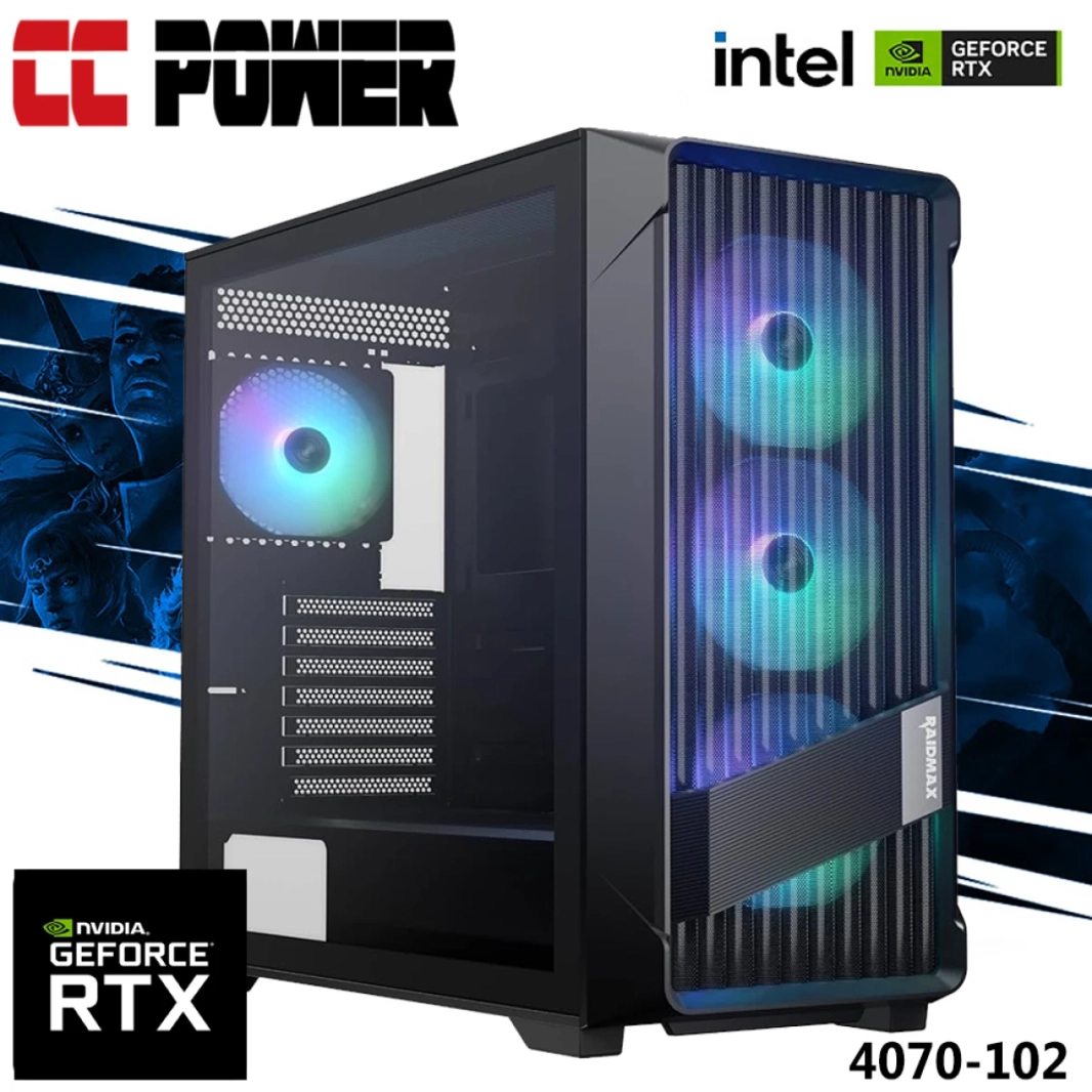 كمبيوتر ألعاب CC Power 4070-102 جديد بمعالج Intel Core i7 من الجيل الرابع 20-Cores مع Nvidia RTX 4070 12GB DDR6 مع مبرد هواء متقدم
