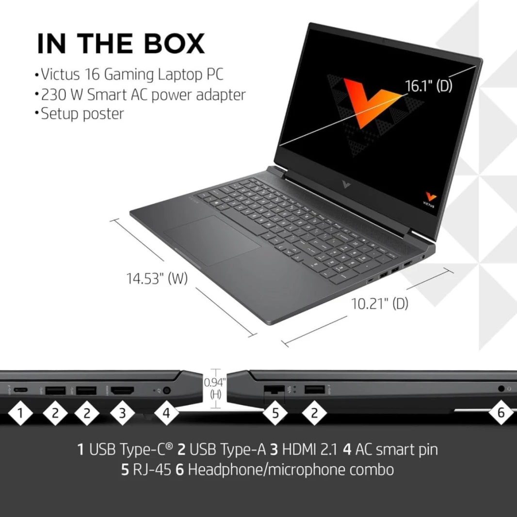 كمبيوتر محمول جديد Victus HP Gaming 2023 15-fa1082wm 13Gen Intel Core i5-13420H 4.60 جيجا هرتز NVIDIA GeForece RTX 4050 6GB 15.6 بوصة IPS 144 هرتز FHD - فضي ميكا