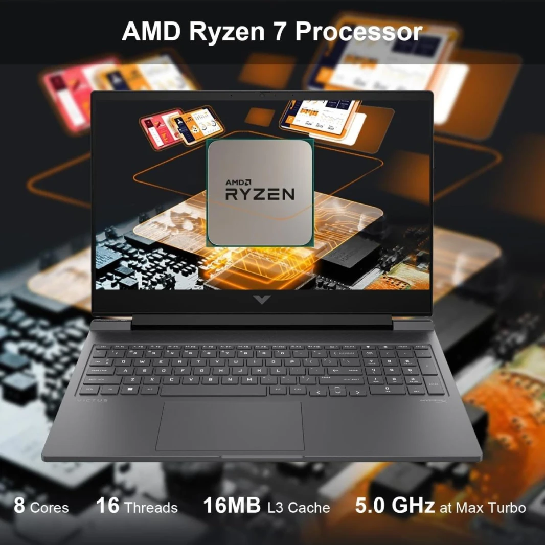 كمبيوتر محمول جديد Victus HP Gaming 2023 15-fa1082wm 13Gen Intel Core i5-13420H 4.60 جيجا هرتز NVIDIA GeForece RTX 4050 6GB 15.6 بوصة IPS 144 هرتز FHD - فضي ميكا