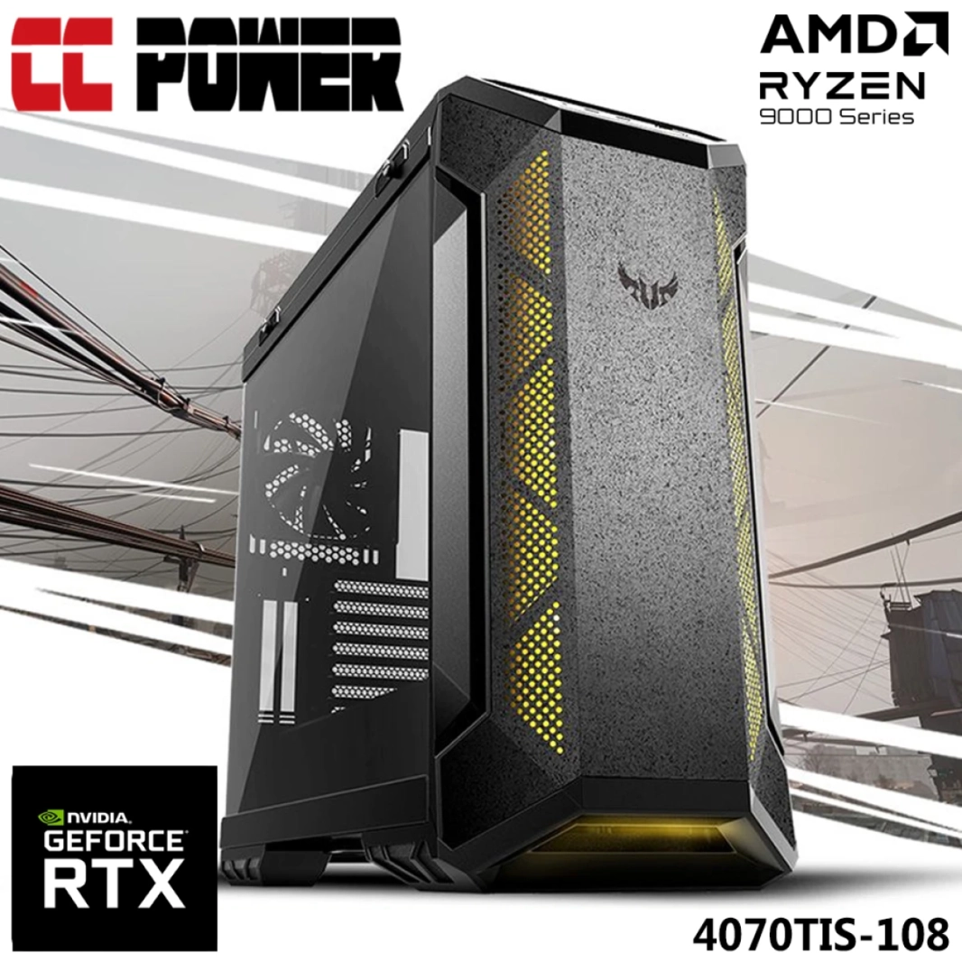 CC Power 4070TIS-108 Gaming PC NEW 9Gen AMD Ryzen 9 9950X 16-Cores w/ Nvidia RTX 4070 TI SUPER 16GB DDR6 w/ DDR5 Memory & Advanced Air Cooler