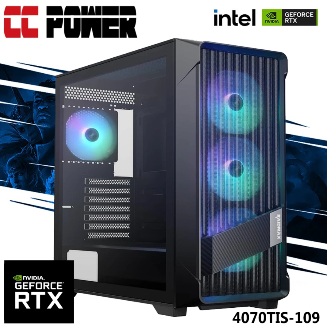 كمبيوتر ألعاب CC Power 4070TIS-109 جديد بمعالج Intel Core i7 من الجيل الثالث عشر و16 نواة مع RTX 4070TI SUPER 16GB DDR6 وذاكرة DDR5 ومبرد هواء متقدم