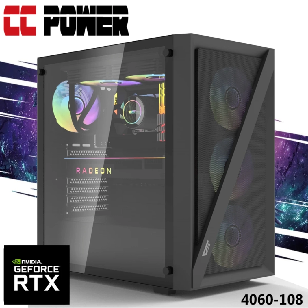 كمبيوتر ألعاب CC Power 4060TI-112 بمعالج AMD Ryzen 7 من الجيل الخامس ثماني النواة مع Nvidia RTX 4060 TI 8GB DDR6 ومبرد هواء متقدم