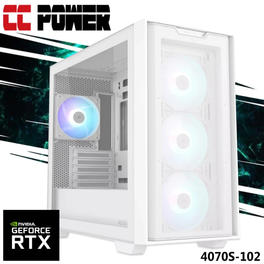 كمبيوتر ألعاب CC Power 4070S-102 من الجيل السابع AMD Ryzen 7 7800X3D 8-Cores مع Nvidia RTX 4070 SUPER 12GB DDR6 ومبرد سائل