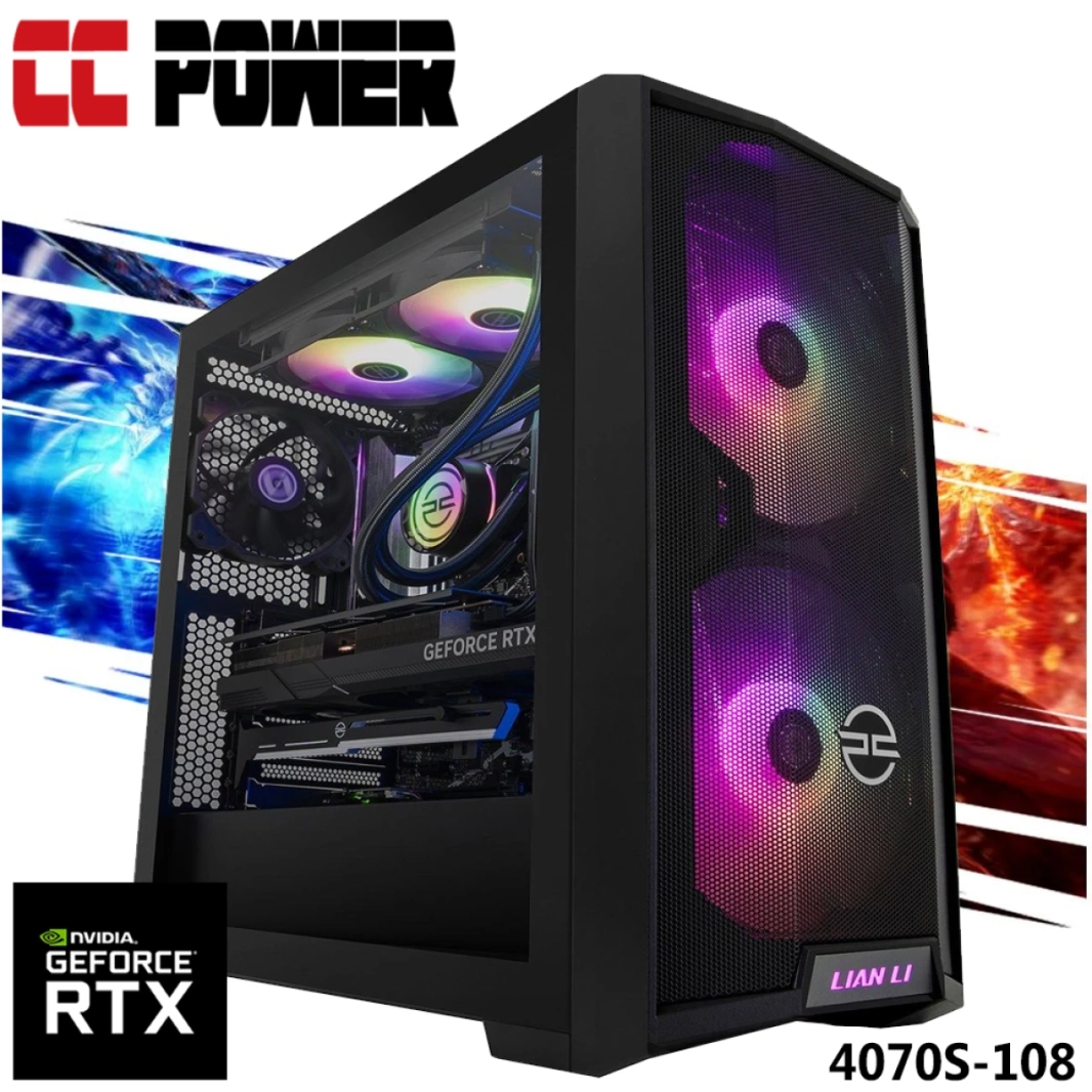 كمبيوتر ألعاب CC Power 4070S-108 جديد من الجيل التاسع AMD Ryzen 9 9950X 16-Cores مع Nvidia RTX 4070 SUPER 12GB DDR6 مع ذاكرة DDR5 ومبرد هواء متقدم