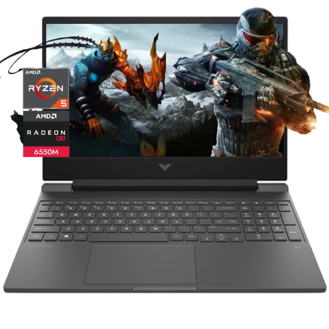 كمبيوتر محمول للألعاب HP VICTUS 15 AMD Ryzen 5 7535HS AMD Radeon™ RX 6550M 4GB GDDR6 شاشة FHD 144Hz مقاس 15.6 بوصة Windows 11 Home - MICA SILVERUS