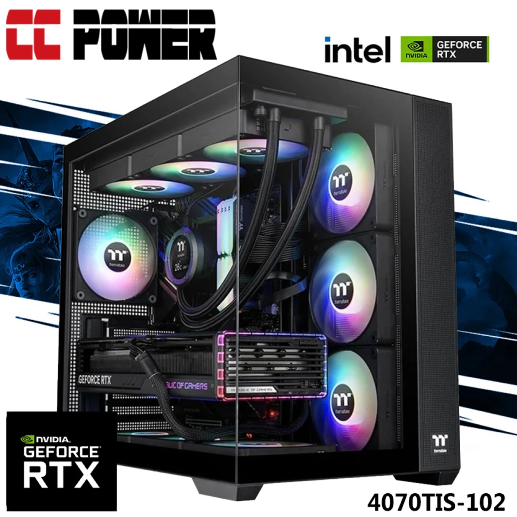 كمبيوتر ألعاب CC Power 4070TIS-102 من الجيل السابع AMD Ryzen 7 7800X3D 8-Cores مع Nvidia RTX 4070 TI SUPER 16GB DDR6 ومبرد سائل