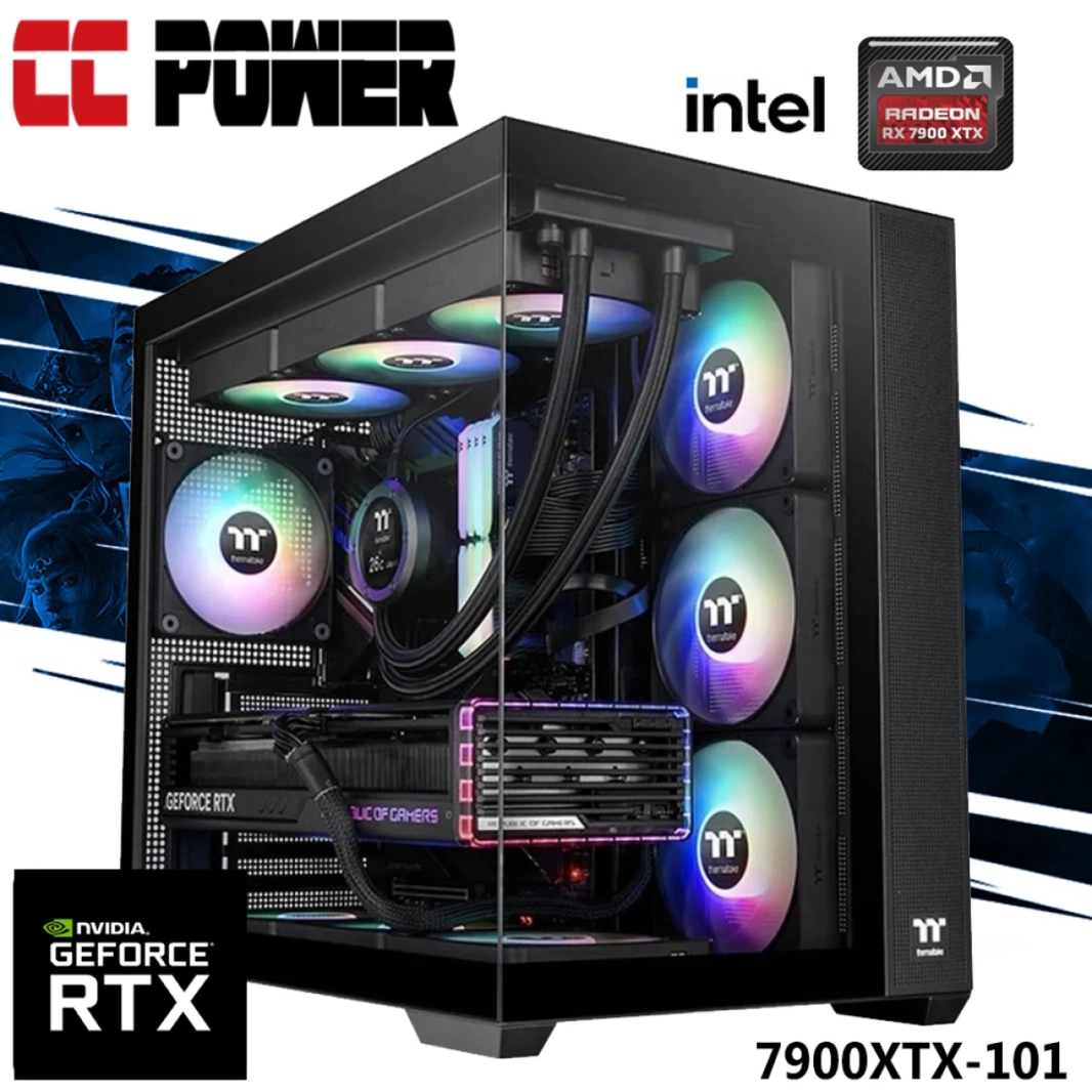 كمبيوتر ألعاب CC Power 7900XTX-101، معالج Intel Core i7 من الجيل الرابع، سلسلة K، 20 نواة، مع Radeon™ RX 7900 XTX سعة 24 جيجابايت ومبرد سائل ((إصدار Zero Connect))