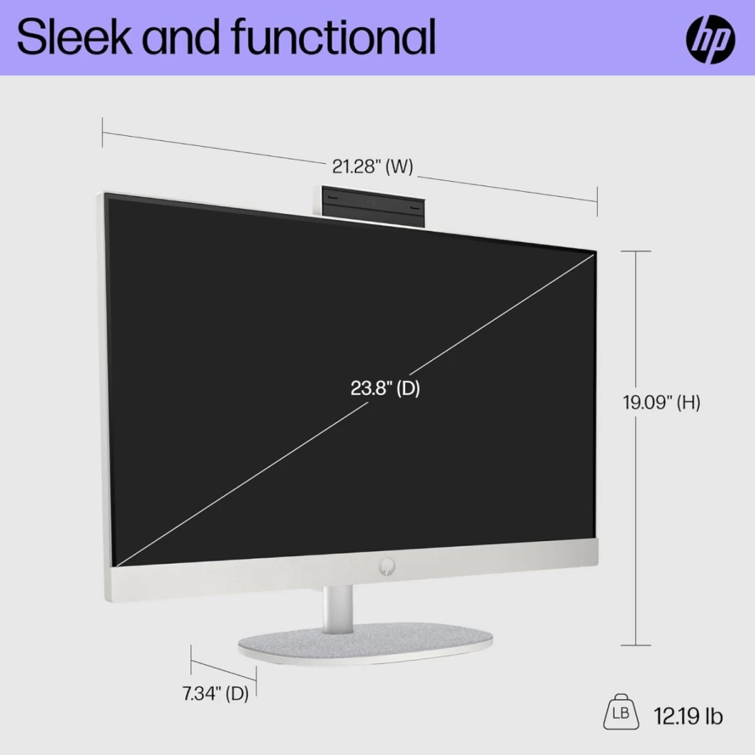 كمبيوتر HP All-in-One 24-cr1003ne (2024) الجديد بمعالج Intel Core Ultra 7 12-Cores وشاشة لمس IPS Full HD 99% sRGB مقاس 24 بوصة وذاكرة DDR5 - أبيض