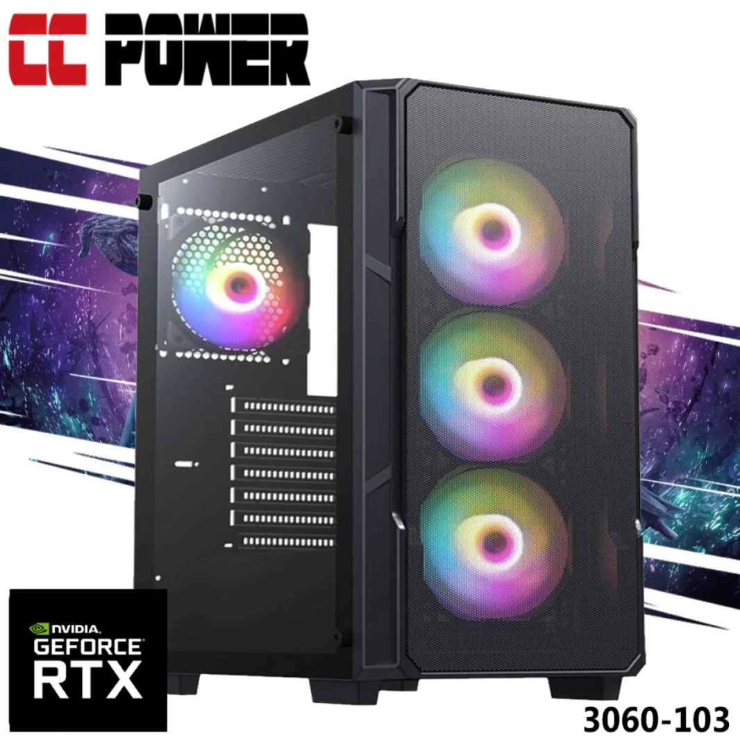 كمبيوتر ألعاب CC Power 3060-103 بمعالج AMD Ryzen 5 6-Cores من الجيل الخامس مع RTX 3060 12GB DDR6 ومبرد هواء متقدم