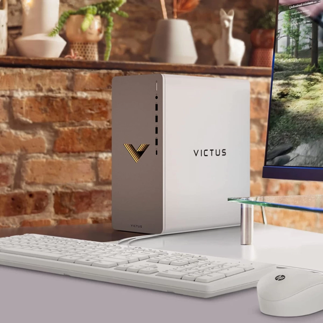 كمبيوتر مكتبي للألعاب HP Victus 15L TG02-0003NE، معالج Intel Core i7 من الجيل الثاني، 12 نواة، مع بطاقة رسومات Nvidia RTX 3060TI سعة 8 جيجابايت - أبيض