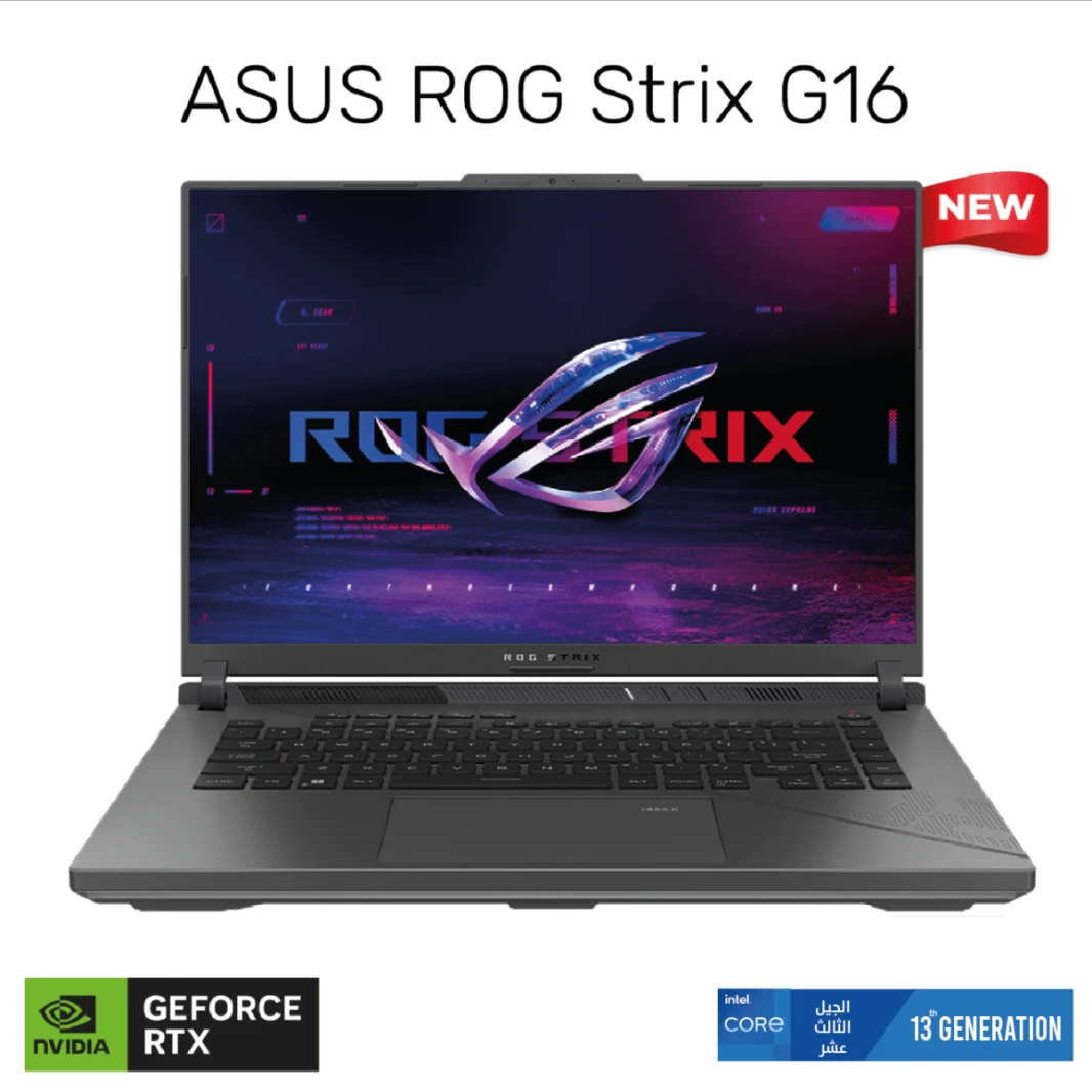 كمبيوتر محمول ASUS ROG Strix G16 للألعاب، معالج Intel Core i7-13650HX 14-Cores NVIDIA GeForce RTX™ 4070 سعة 8 جيجابايت DDR6 سعة 16 جيجابايت DDR5 شاشة 16 بوصة FHD+ بدقة 165 هرتز | Eclipse Grey