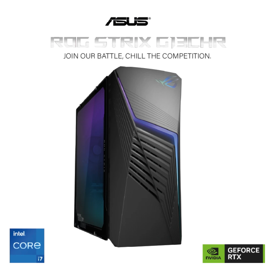 كمبيوتر مكتبي للألعاب ASUS ROG G13CHR | مبرد هواء بمعالج Intel® Core™ i7-14700F، NVIDIA® GeForce® RTX 4070 DUAL 12GB GDDR6X 32GB DDR5 WIFI & Bluetooth Integrated - ضمان لمدة عامين