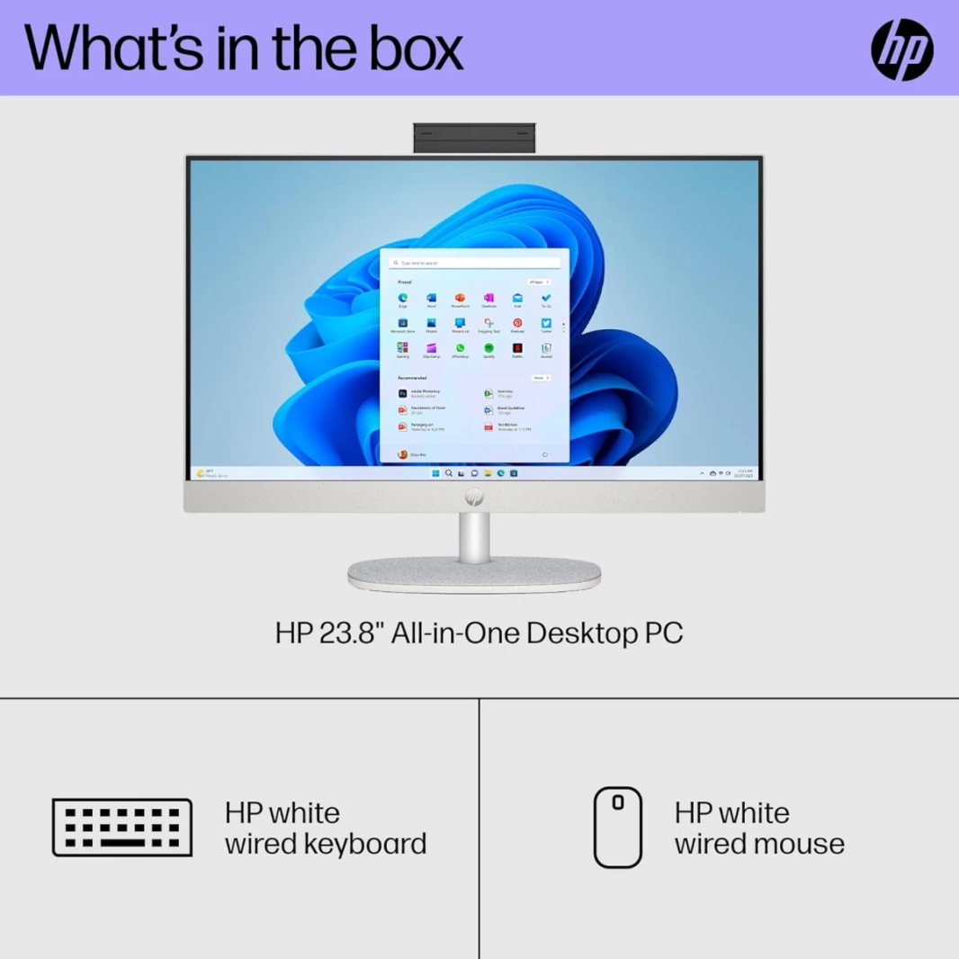 كمبيوتر HP All-in-One 24-cr0024ne (2023) جديد بمعالج Intel Core i7 من الجيل الثالث عشر و10 أنوية وشاشة لمس IPS Full HD 99% sRGB مقاس 24 بوصة - أبيض
