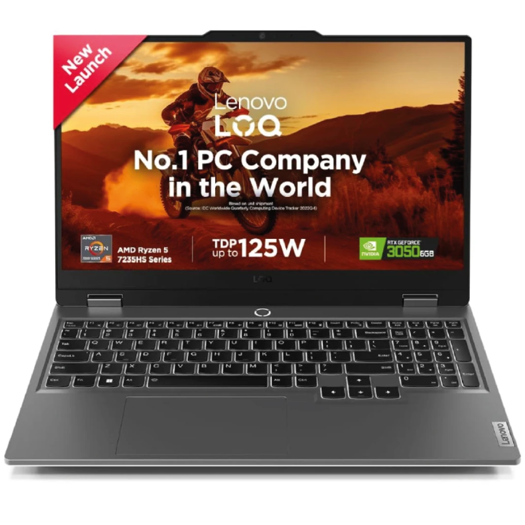 معالج AMD Ryzen™ 5 7235HS من Lenovo LOQ بتردد يصل إلى 4.2 جيجاهرتز وبطاقة رسوميات NVIDIA GeForce RTX™ 3050 سعة 6 جيجابايت وشاشة FHD مقاس 15.6 بوصة ومعدل تحديث 144 هرتز - لونا جراي