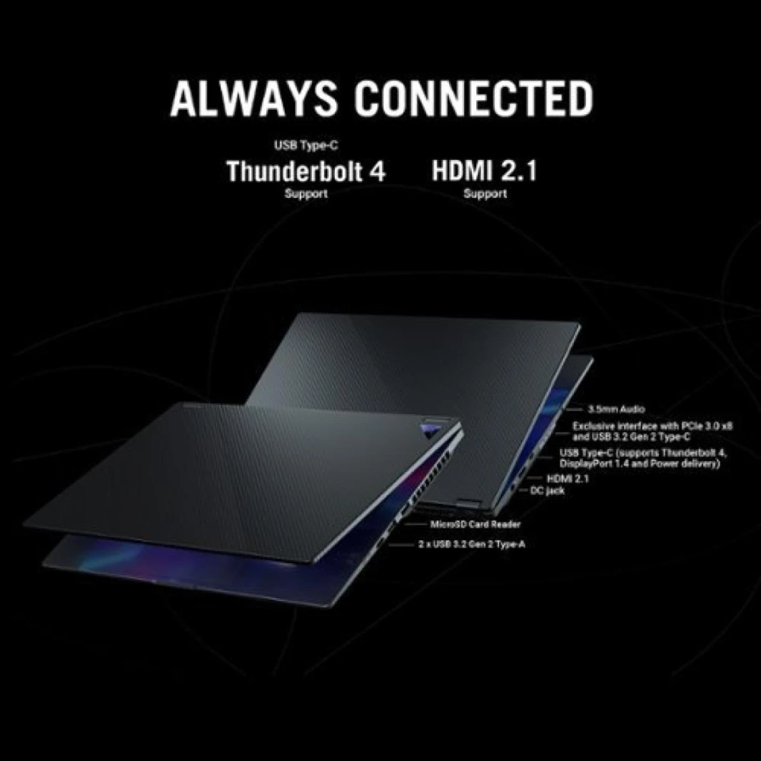 كمبيوتر محمول ASUS ROG Flow X16 معالج Intel® Core™ i9-13900H من الجيل الثالث عشر، 14 نواة، وحدة معالجة الرسوميات NVIDIA® GeForce RTX™ 4070، 321 AI TOPs، شاشة ROG Nebula تعمل باللمس 360° QHD+ بمعدل تحد