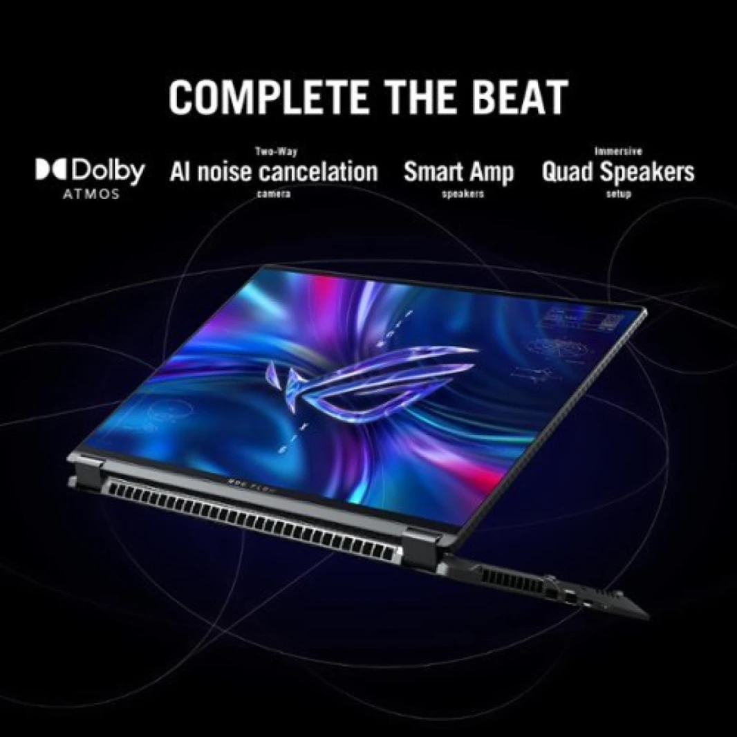 كمبيوتر محمول ASUS ROG Flow X16 معالج Intel® Core™ i9-13900H من الجيل الثالث عشر، 14 نواة، وحدة معالجة الرسوميات NVIDIA® GeForce RTX™ 4070، 321 AI TOPs، شاشة ROG Nebula تعمل باللمس 360° QHD+ بمعدل تحد