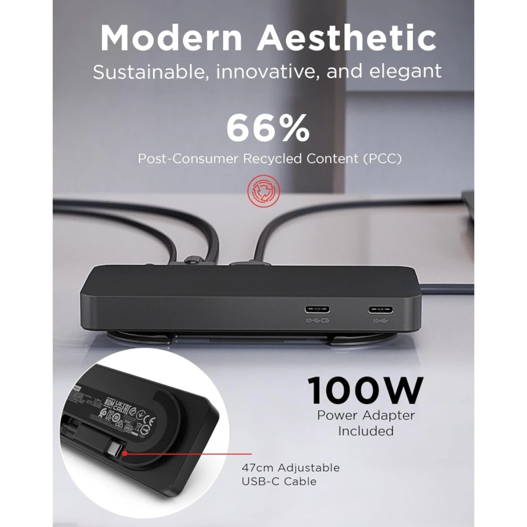 Lenovo USB-C Dual Display Travel Dock (1 DP 1.4 & 1 HDMI 2.0) up to 65W Charging for Laptop (100W Power Adapter Included) Support Dual 4K Display