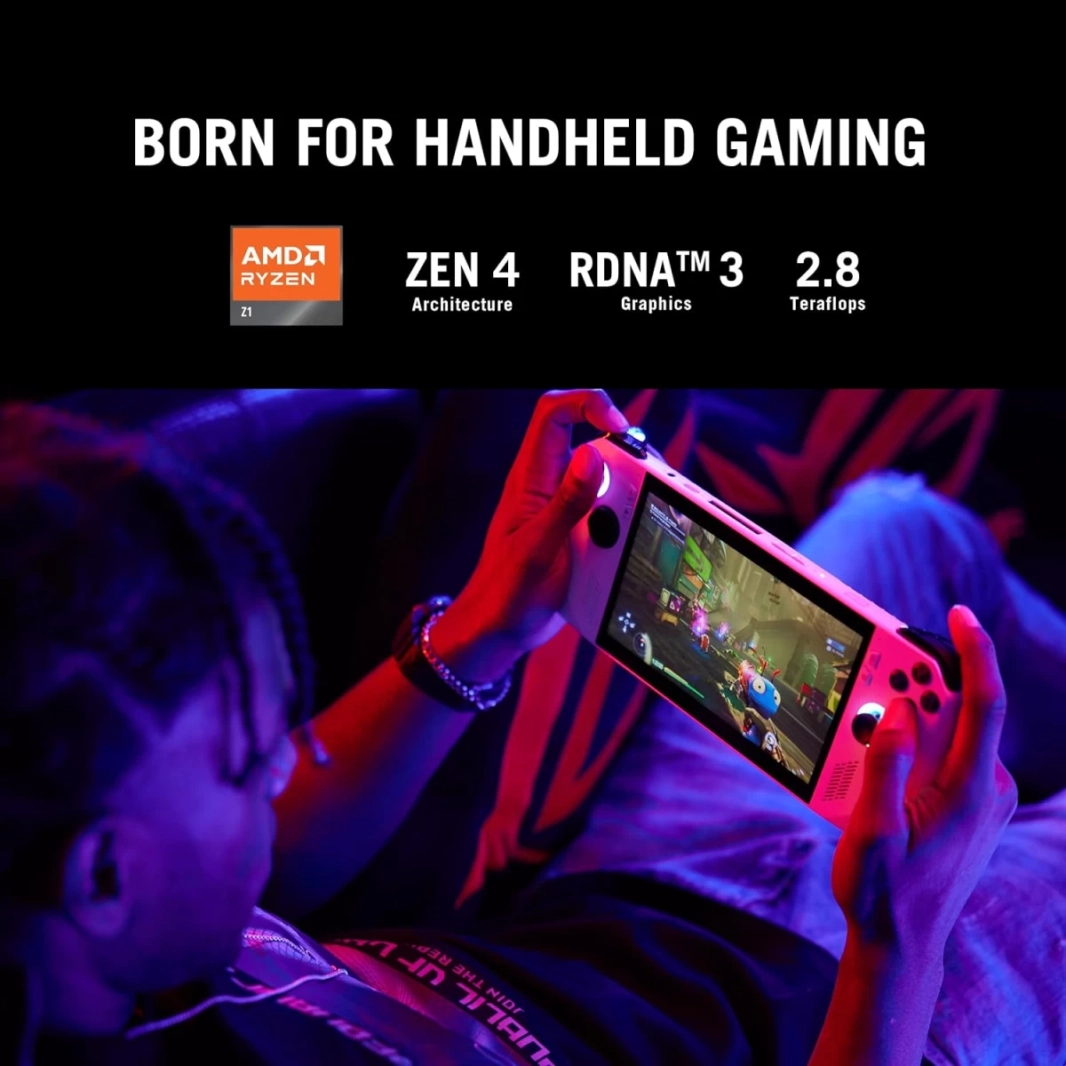 جهاز الألعاب المحمول ASUS ROG Ally (2023) بمعالج AMD Ryzen Z1 سداسي النواة مع AMD Radeon 740M وشاشة لمس IPS 120Hz Gorilla Glass DXC مقاس 7 بوصات - أبيض