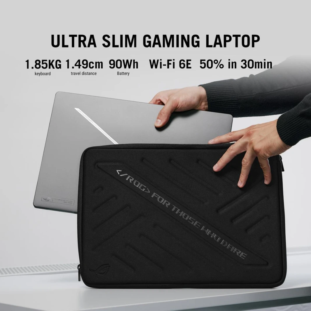 كمبيوتر محمول جديد (2024) ROG Zephyrus G16 | معالج Intel Core Ultra 9 RTX™ 4090 مقاس 16 بوصة 240 هرتز 2.5K OLED HDR 500NITS جراب ROG Zephyrus ماوس ROG Impact Gaming وWindows 11