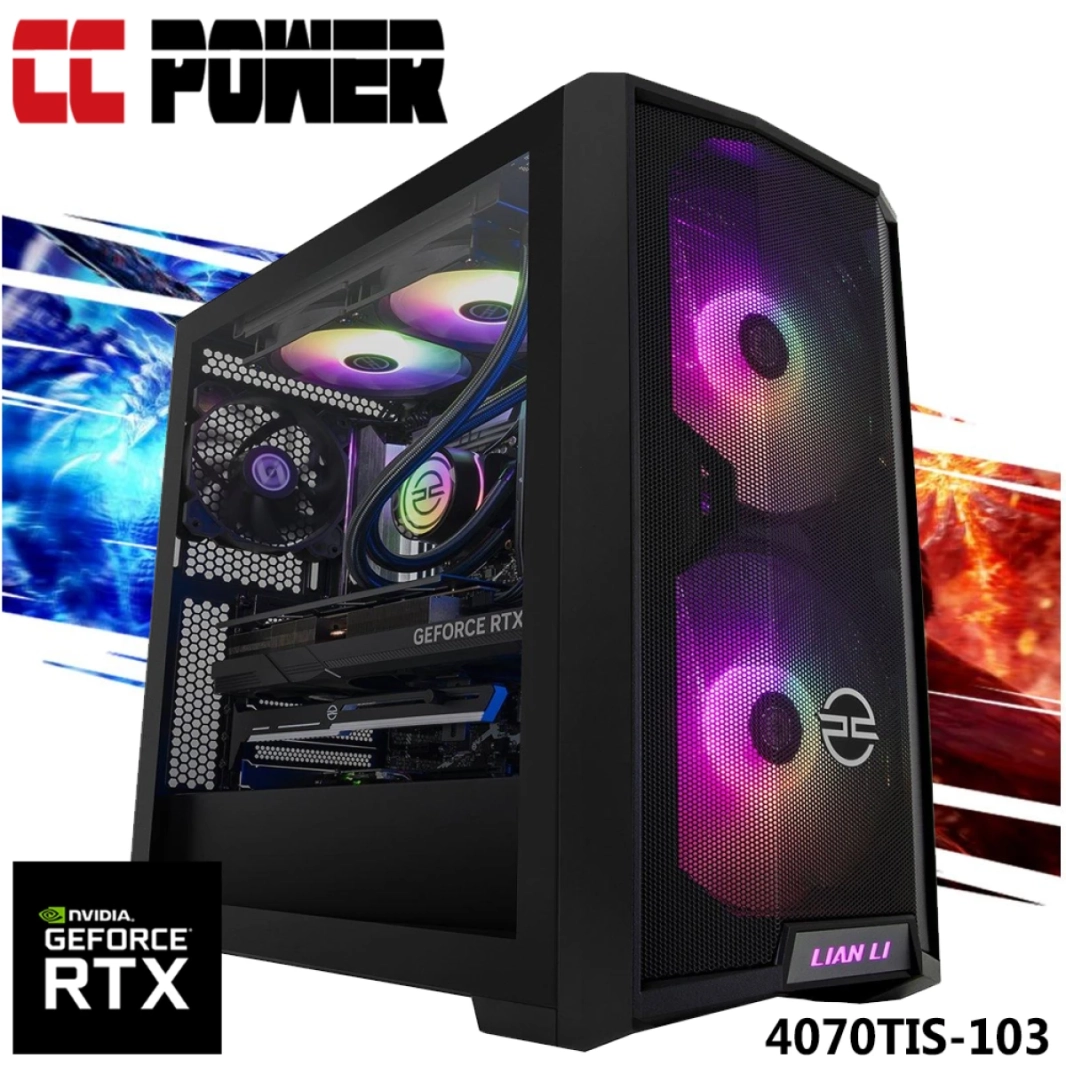 كمبيوتر ألعاب CC Power 4070TIS-103، معالج Intel Core i7 من الجيل الرابع، سلسلة K، 20 نواة، مع بطاقة رسومات Nvidia RTX 4070TI SUPER سعة 16 جيجابايت ومبرد هواء متقدم