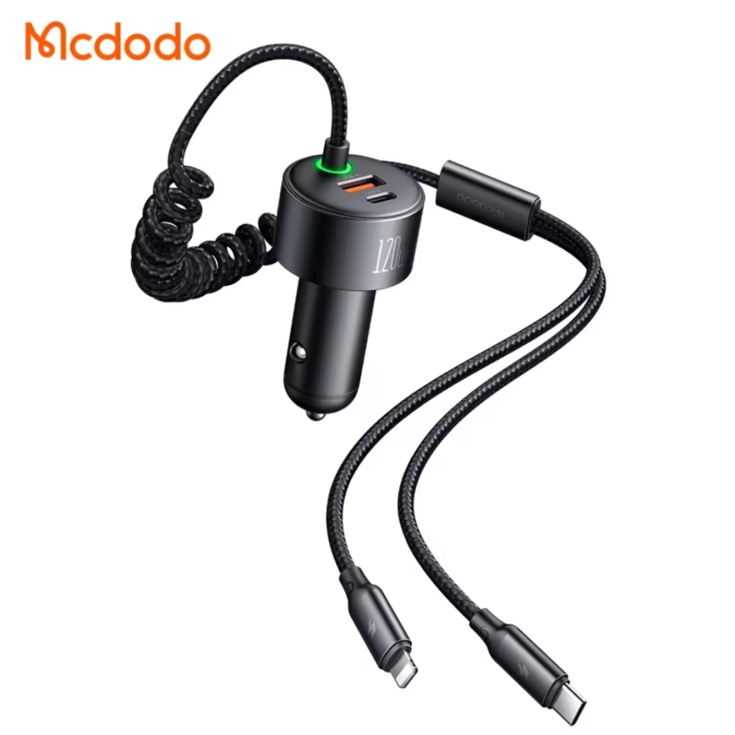 شاحن سيارة Mcdodo CC-0370 120 وات 4 منافذ PD PPS مع سلكين للضوء لأجهزة الكمبيوتر المحمول والهواتف المحمولة والساعات الذكية