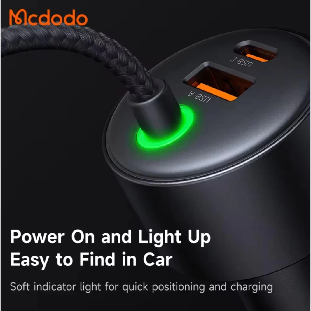 شاحن سيارة Mcdodo CC-0370 120 وات 4 منافذ PD PPS مع سلكين للضوء لأجهزة الكمبيوتر المحمول والهواتف المحمولة والساعات الذكية