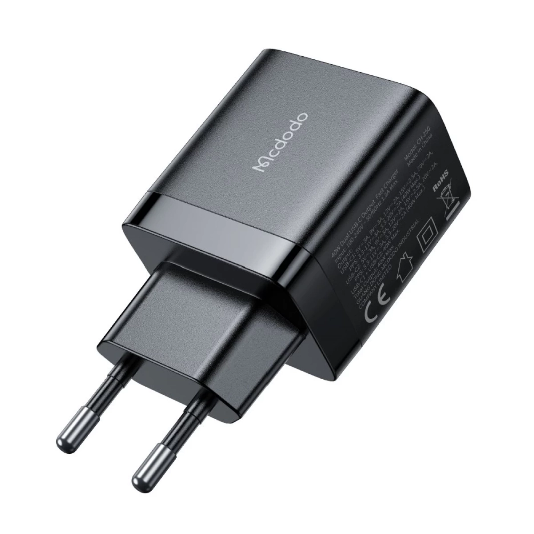 Mcdodo CH-2501 40W GAN Fast Charging Adapter with 2xType-C Input- (Black)