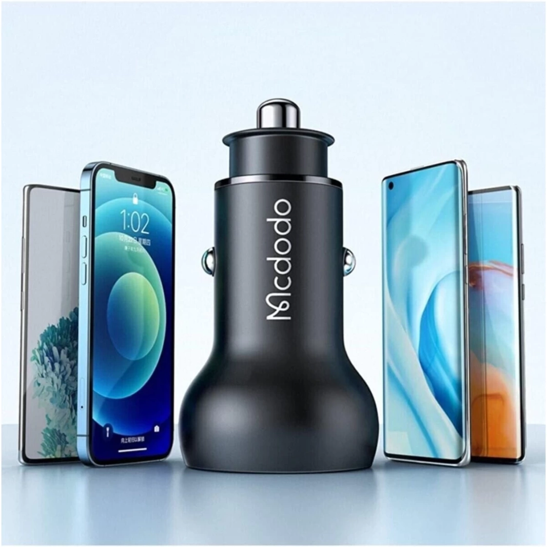 شاحن سيارة Mcdodo CC-7030، USB + USB-C، مع شاشة، 45 وات (أسود)