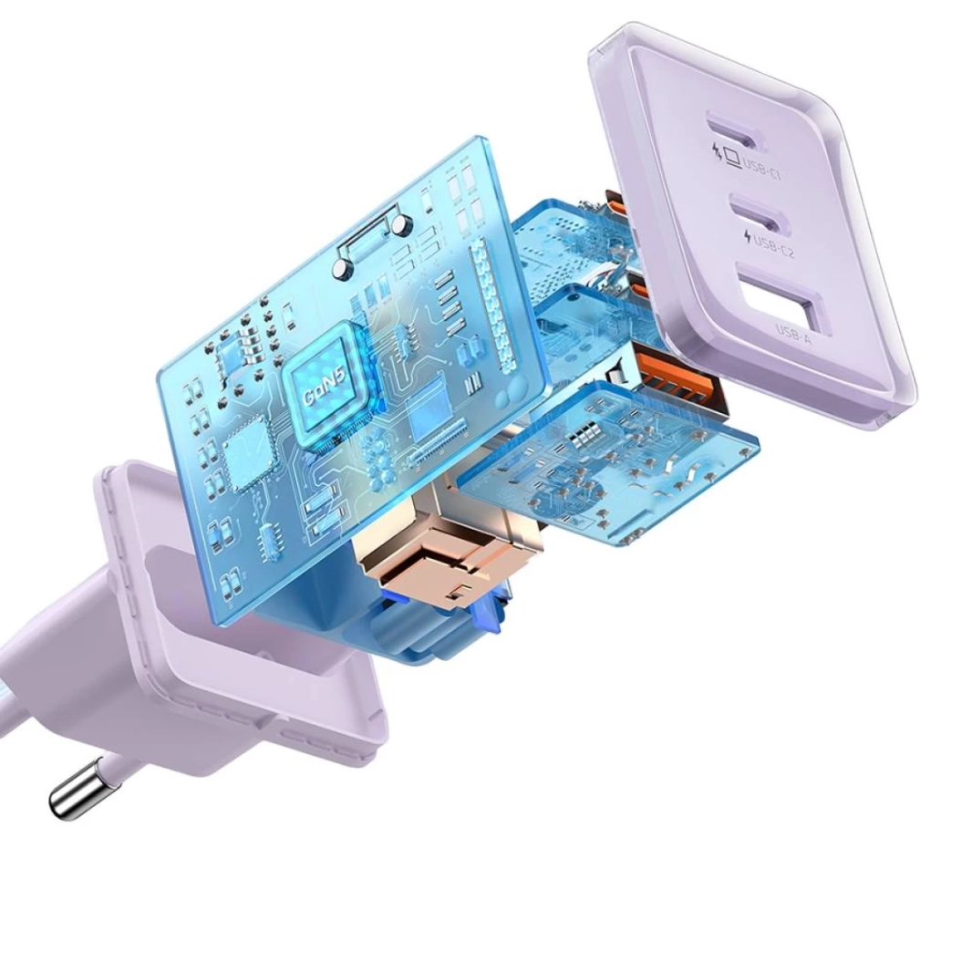 شاحن Mcdodo CH-1502 67W GaN 5 Mini السريع بمدخلين USB وType-C 2x (أرجواني)