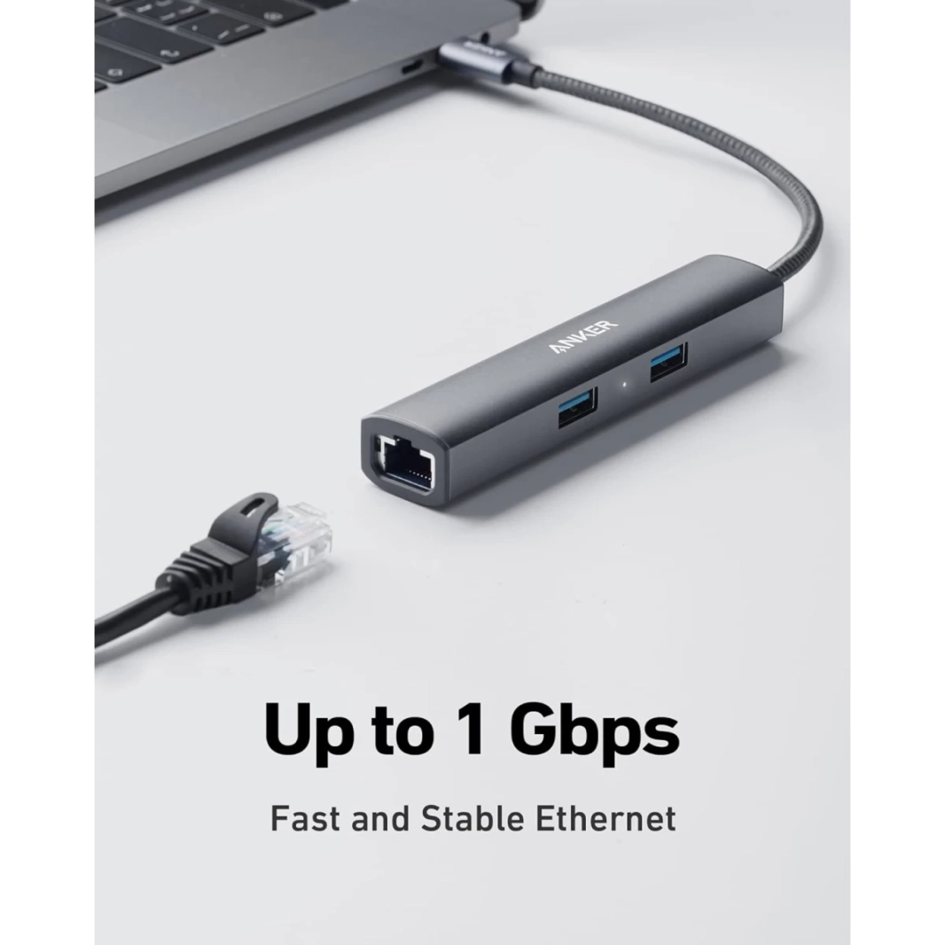 Anker A8338 USB C Hub Adapter, 5-in-1 USB C Adapter with 4K USB C to HDMI, Ethernet Port, 3 USB 3.0 Ports, for MacBook Pro, iPad Pro, XPS, Pixelbook, and More