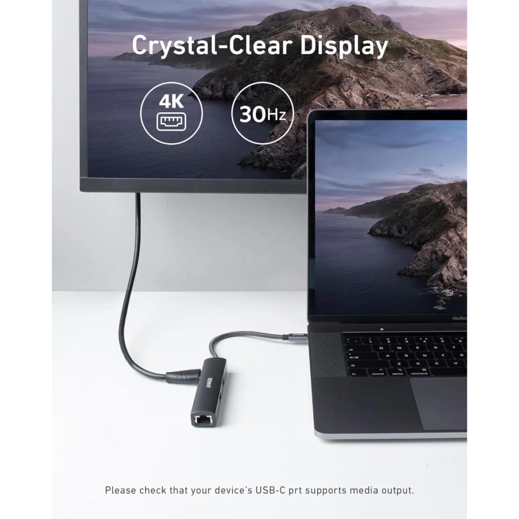 Anker A8338 USB C Hub Adapter, 5-in-1 USB C Adapter with 4K USB C to HDMI, Ethernet Port, 3 USB 3.0 Ports, for MacBook Pro, iPad Pro, XPS, Pixelbook, and More