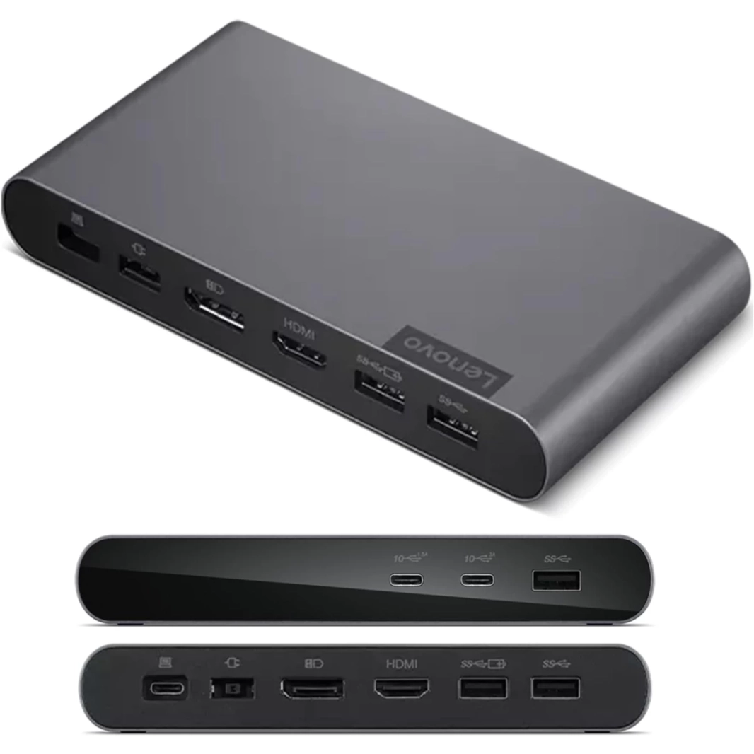 محطة إرساء لينوفو USB-C Universal Business Dock (1 DP 1.4 و1 HDMI 2.0) شحن 65 وات للكمبيوتر المحمول (محول طاقة 90 وات متضمن) 3 منافذ USB-A و2 منافذ USB-C