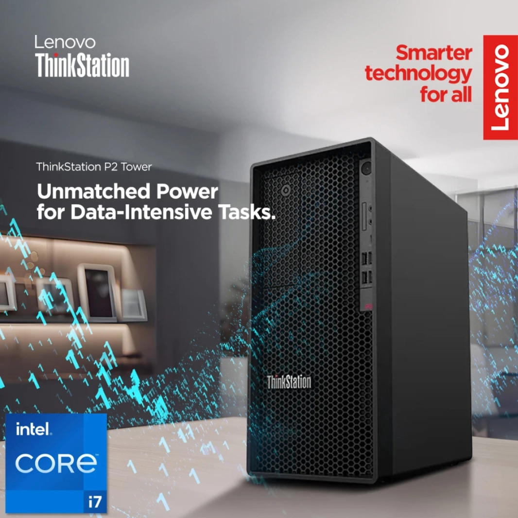 محطة عمل Lenovo ThinkStation P2 Tower (2024) من الجيل الرابع من Intel Core i7 20-Cores أداء لا مثيل له وقيمة لا تقبل المنافسة مع بطاقة رسومية قابلة للترقية وضمان لمدة 3 سنوات - أسود