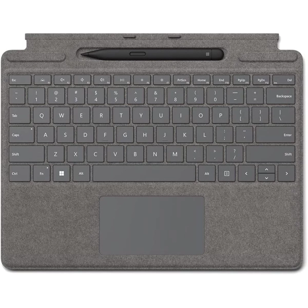 لوحة مفاتيح Microsoft Surface Pro Signature وقلم رفيع متوافق مع Surface Pro 8 / Pro X بالتصميم الإنجليزي - بلاتيني