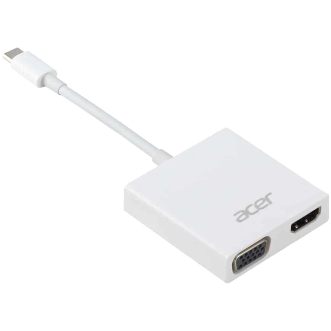 ACER ACB820 USB Type-C to HDMI & VGA 2-in-1 Adapter Support Full HD & 4K Resolution - White